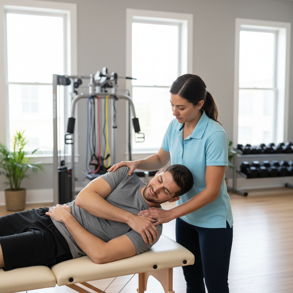 Physical therapist providing one-on-one manual therapy to athlete at Lewis Center sports injury clinic
