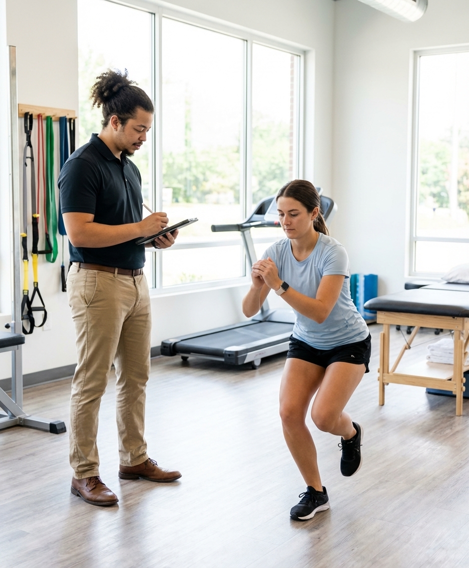 Patient working with a provider at a running physical therapy clinic in Columbus