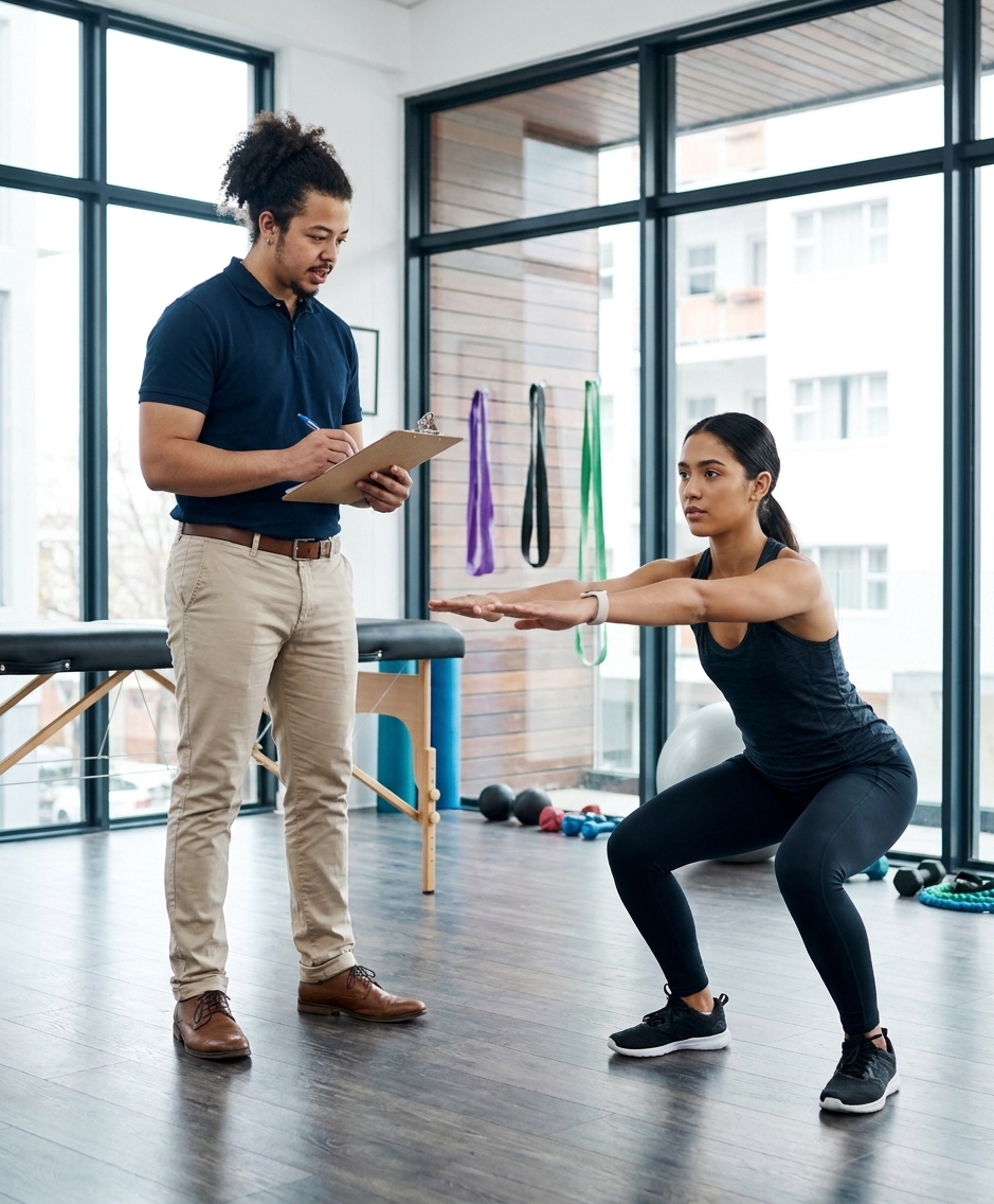 Patient working with a provider at a performance physical therapy clinic in Columbus, OH during force plate testing
