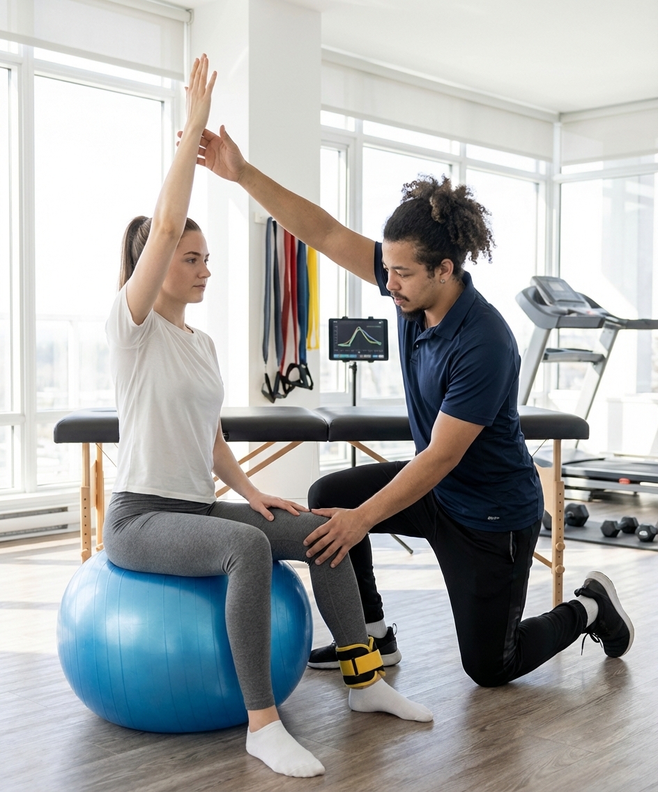 Patient working with a provider at a performance physical therapy clinic in Columbus