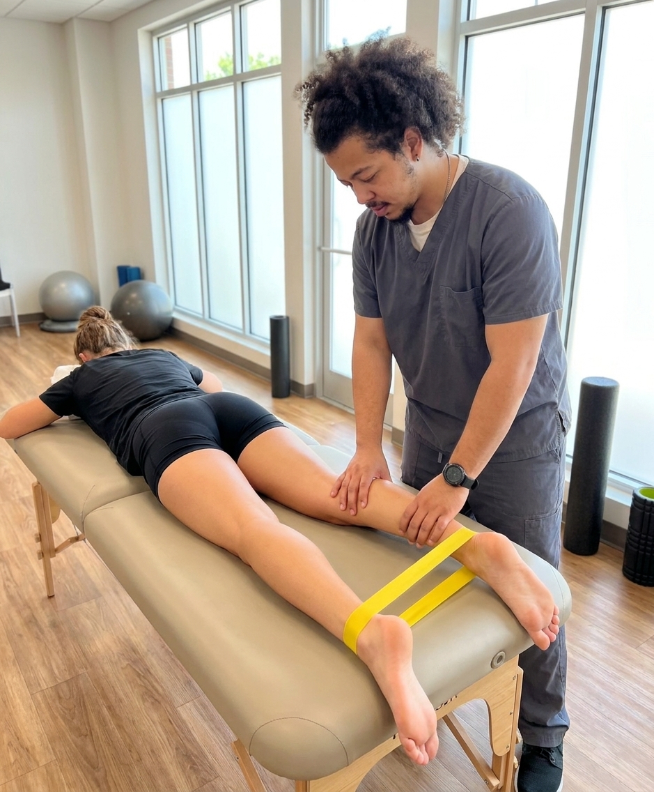 Physical therapist performing manual therapy on a patient at a sports physical therapy clinic in Columbus, OH