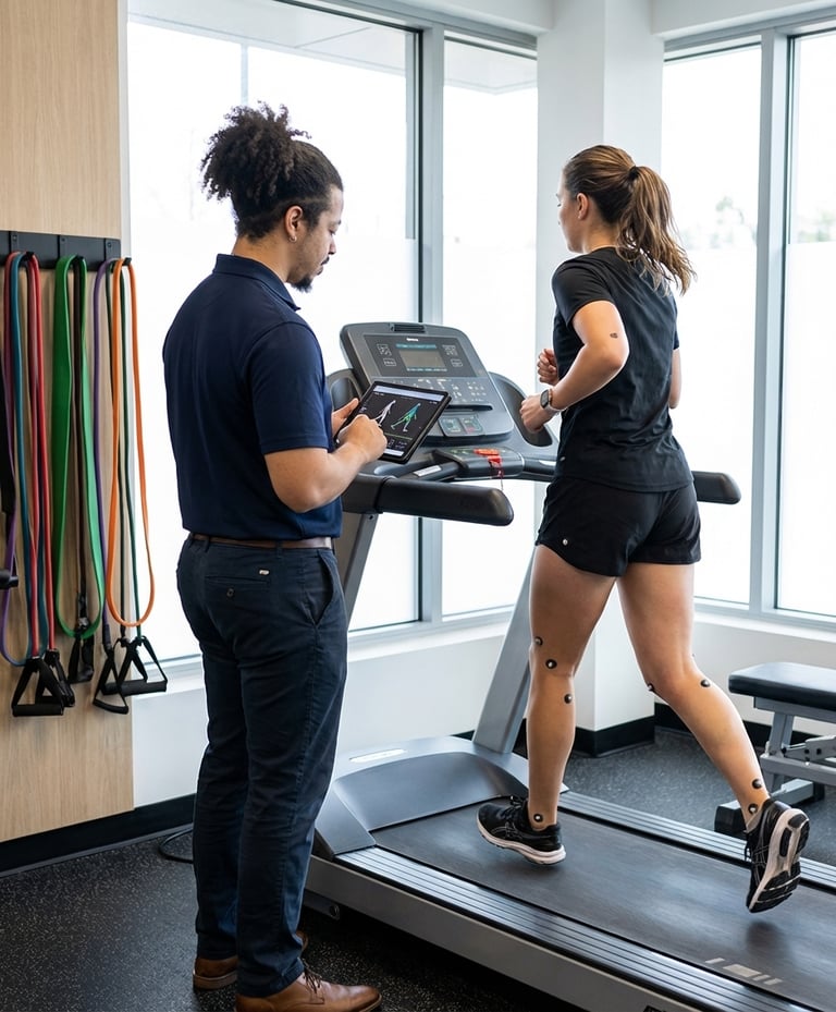 Patient working with a provider at a running physical therapy clinic in Columbus