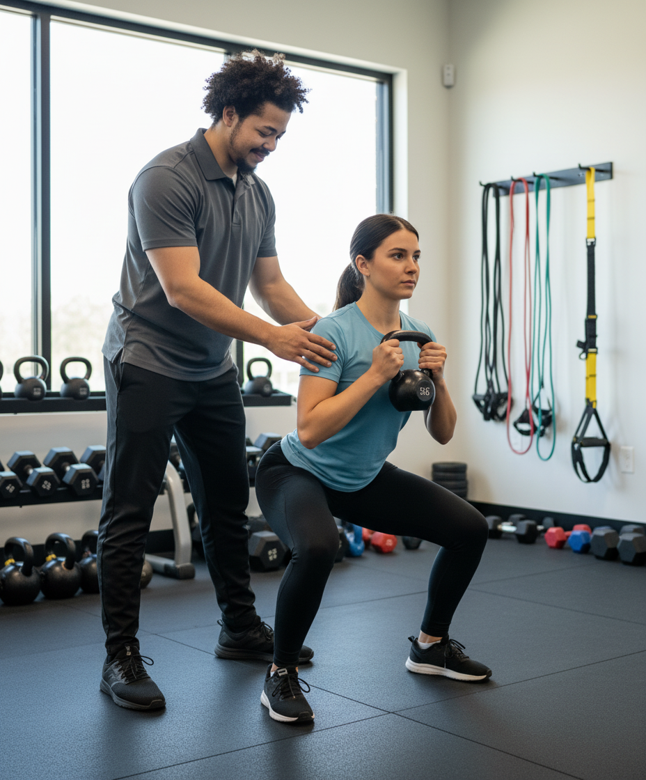 Athlete receiving personalized strength training guidance during performance physical therapy session in Lewis Center